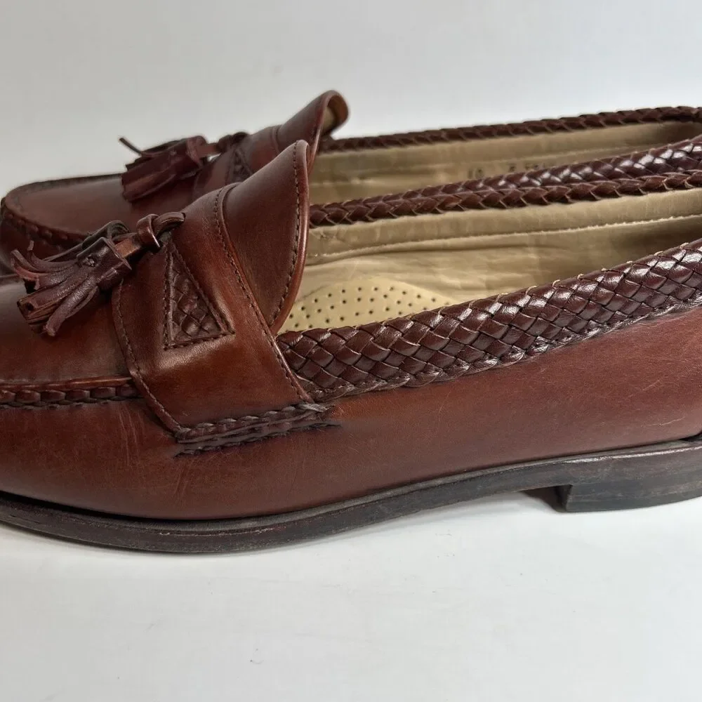 Allen Edmonds Mens Shoes Size 10 Maxfield Brown Leather Tassel Loafers Braided